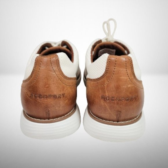 ROCKPORT GARETT MESH LACEUP WHITE W/TAN SNEAKERS / SHOES / OXFORD - Picture 5 of 13